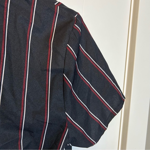 LOTTIE MOSS NAVY COLLARED BUTTON UP WITH RED AND WHITE STRIPES SIZE MEDIUM - Picture 11 of 14